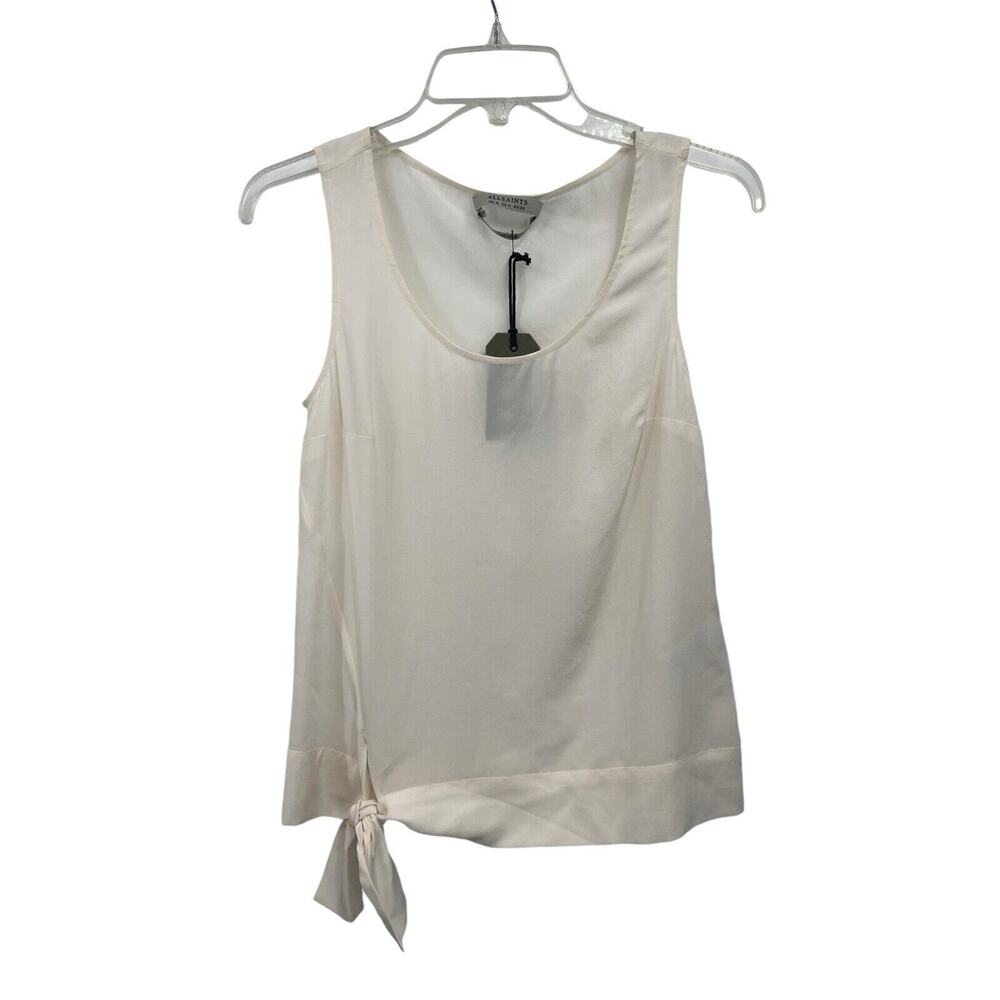 NWT Allsaints Neely Top Sleeveless Tie Hem Chalk White Silk Size 0